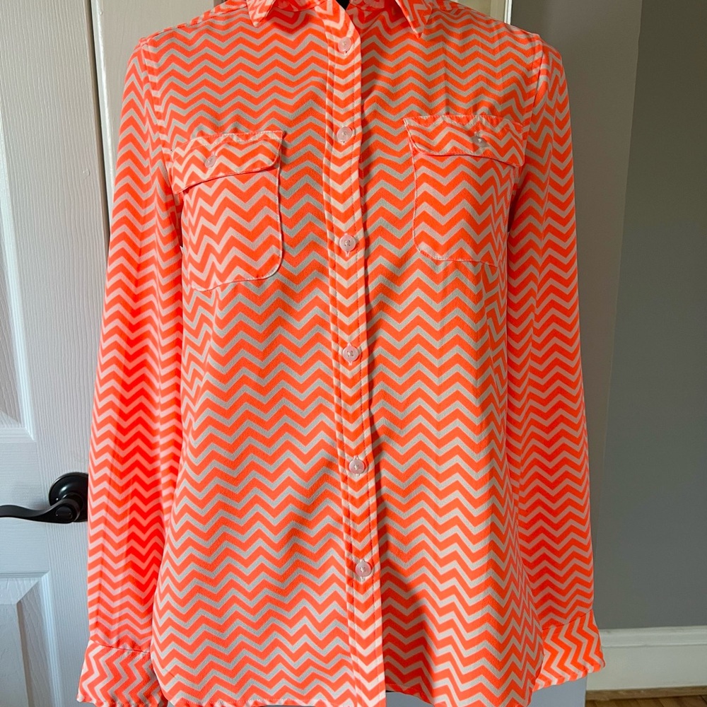 AE Outfitters Neon Orange Chevron Button Down Shirt